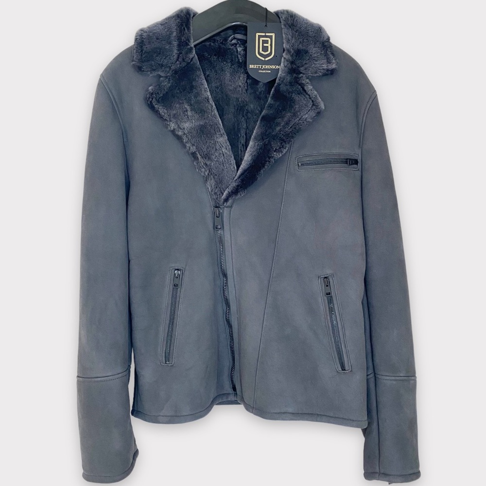 NWT Brett Johnson (M) Collection Lambskin Leather Shearling Moto Jacket Coat